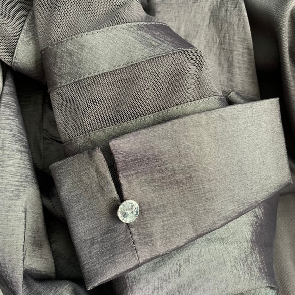 Vintage Tradition Sears Silver Gray Mesh Blouse Rhinestone Button Up Size 18 - Picture 13 of 13